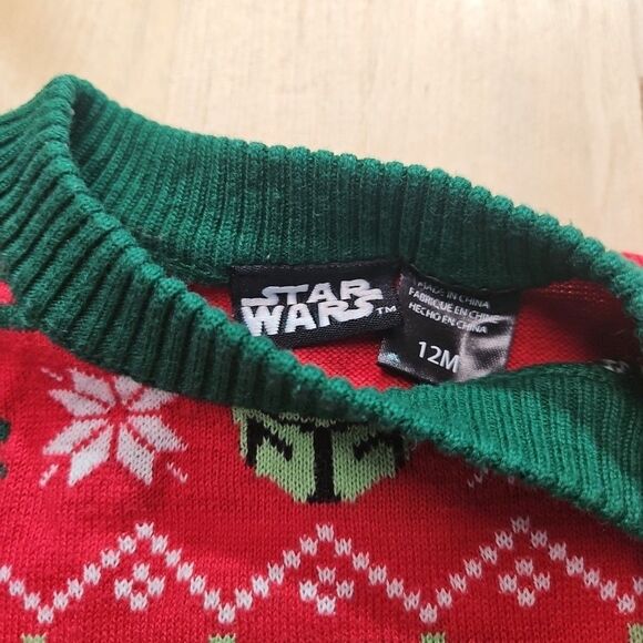 Star Wars Baby Yoda "I Was Cute All Year" Green-Red Christmas Sweater-12 Month's - Picture 3 of 16